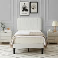 thumbnail image 1 of VECELO Twin Size Upholstered Beds, Modern Platform Bed Frame with Adjustable Headboard, Wooden Slats Support/No Box Spring Needed, White, 1 of 12