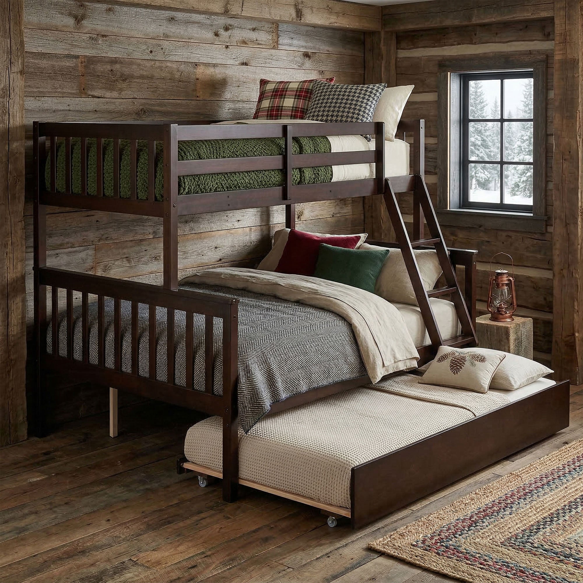VECELO Twin Over Full Bunk Bed with Pull-Out Trundle, Solid Wood Bunk ...
