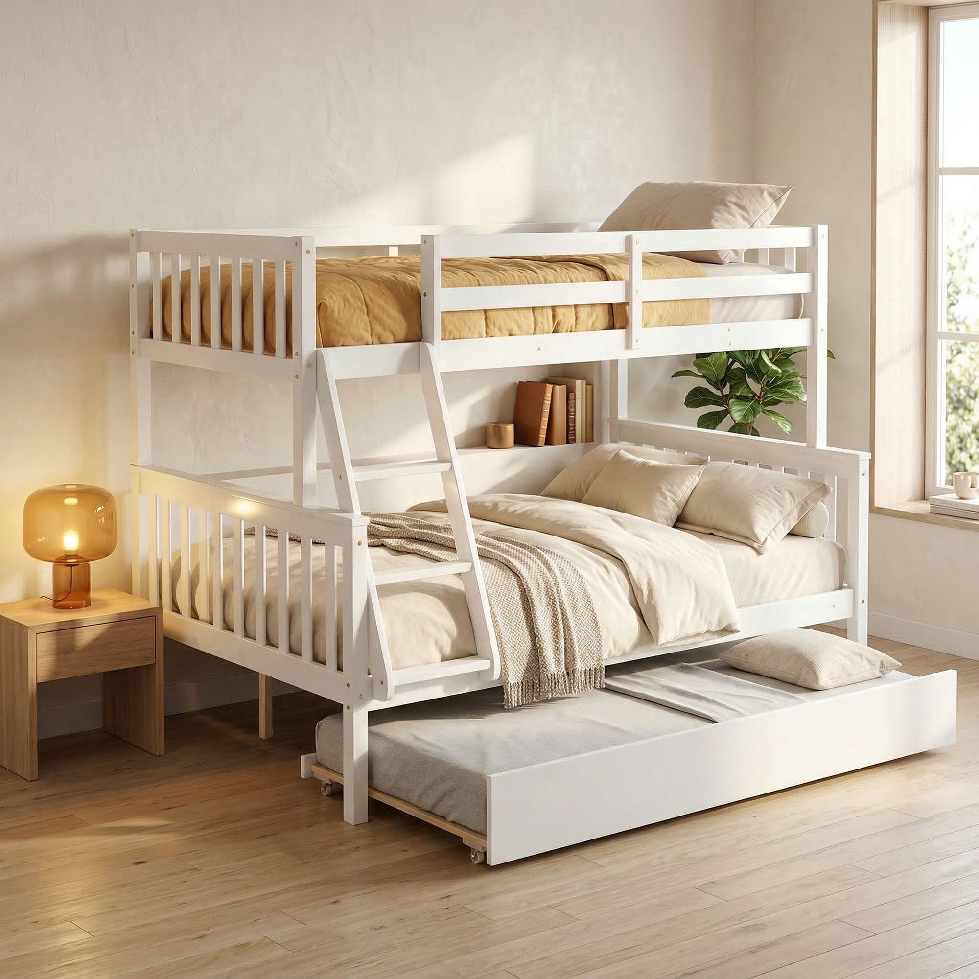 VECELO Twin Over Full Bunk Bed with Pull-Out Trundle, Solid Wood Bunk ...