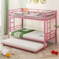 thumbnail image 1 of VECELO Twin Over Twin Bunk Beds with Trundle Bed, Metal 3 Twin Size Bed Frame for Adults and Dorm, 2 Side Ladders and Safety Guard Rail, No Box Spring Need, Pink, 1 of 10