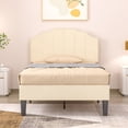 thumbnail image 1 of VECELO Twin Upholstered Platform Bed Frame, Height Adjustable Nailhead Trim Headboard, Easy Assembly/No Box Spring Required, Beige, 1 of 7
