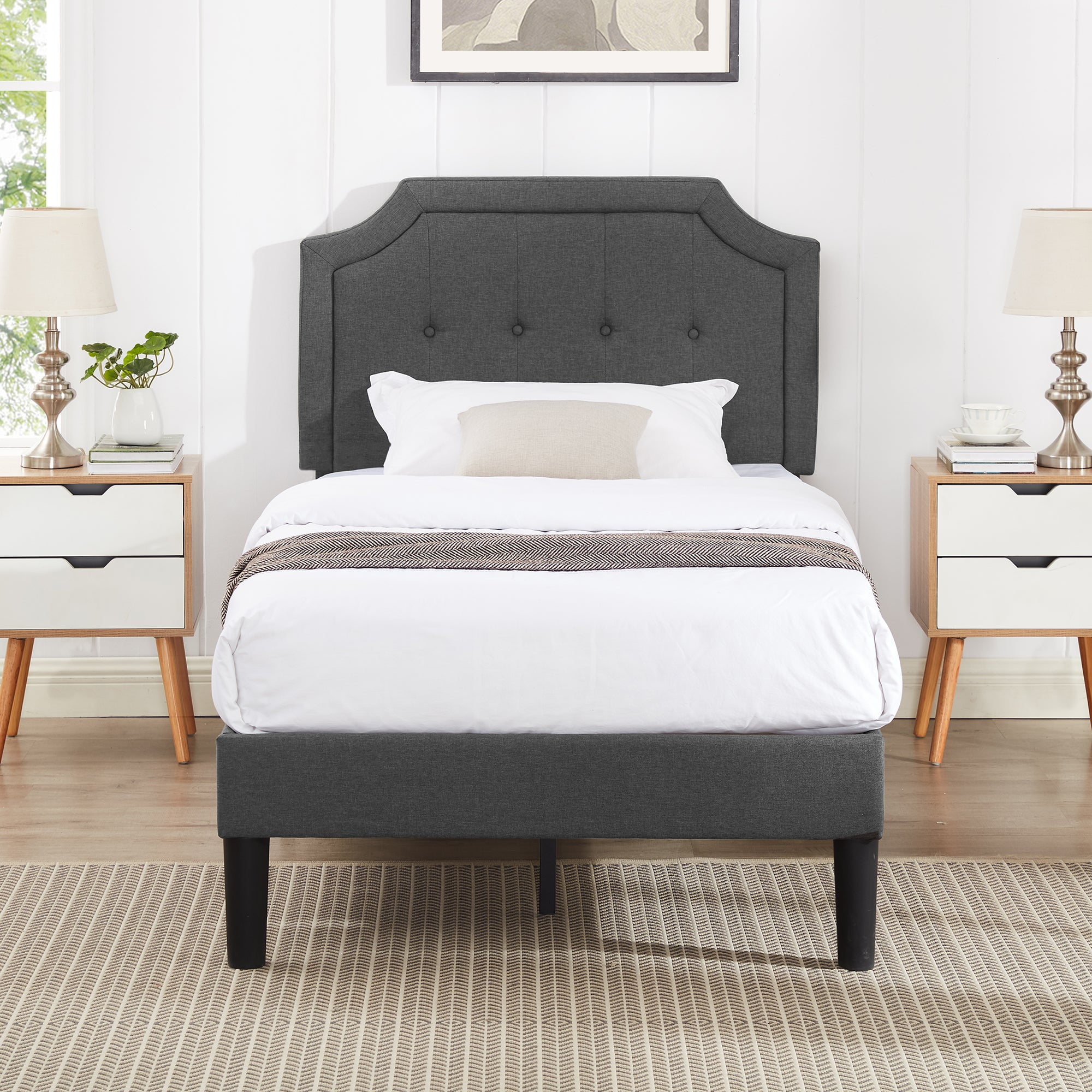 VECELO Twin Upholstered Platform Bed Frame with Height Adjustable