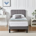thumbnail image 1 of VECELO Twinn Size Bed Frame with Upholstered Headboard, Velvet Platform Bedframe Mattress Foundation, Strong Wood Slat Support, No Box Spring Needed,Velvet Dark Grey, 1 of 7