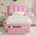 thumbnail image 1 of VECELO Upholstered Bed Frame with Storage Drawers, Twin Size Modern Platform Bed Frame with Adjustable Headboard, No Box Spring Needed, Pink, 1 of 8