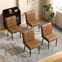 VECELO Upholstered Dining Chairs Set of 4, Faux Leather Folding Armless Kitchen Chair with High Backrest and Metal Legs for Restaurant, Dining room, Brown
