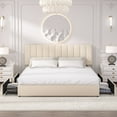 thumbnail image 1 of VECELO Upholstered Platform Bed Frame with 4 Storage Drawers, King Size Bed Frame with Adjustable Headboard, No Box Spring Needed, Beige, 1 of 7