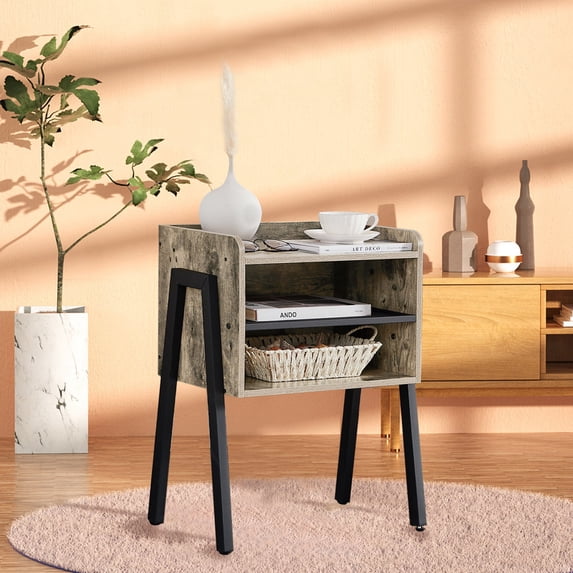 VECELO VECELO Side End Table Stackable Bedside Stand with 2-tier Open Storage for Bedroom, Living Room and Small Spaces, Gray