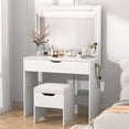 thumbnail image 1 of VECELO Vanity Desk Set with Stool, Makeup Vanity Table with Drawers & LED Lighted Mirror & Power Outlet, Storage Stool, 3 Lighting Modes Brightness Adjustable for Bedroom, White, 1 of 10