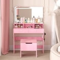 thumbnail image 1 of VECELO Vanity Set with Stool, Makeup Vanity Table with Mirror & Lights, Vanity Desk with Power Outlets & Storage Drawer, for Bedroom, Pink, 1 of 9