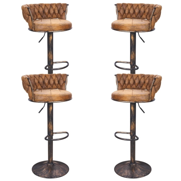 VECELO Velvet Bar Stools Set of 4, Modern Swivel Adjustable Counter Height Kitchen Bar Chairs with Woven Back, for Dining Room Pub Island, Dark Brown