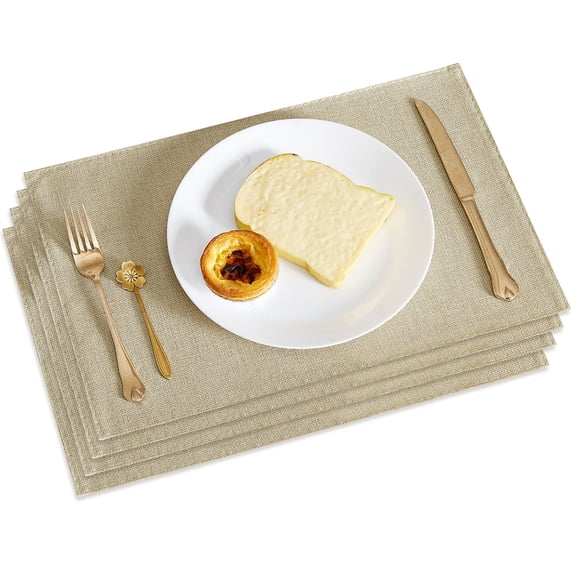 VECELO Washable Woven Placemats, Non-Slip Durable Heat-Resistant Stain Resistant Table Runners for Dining Table ,Kitchen Table, Set of 4, Beige