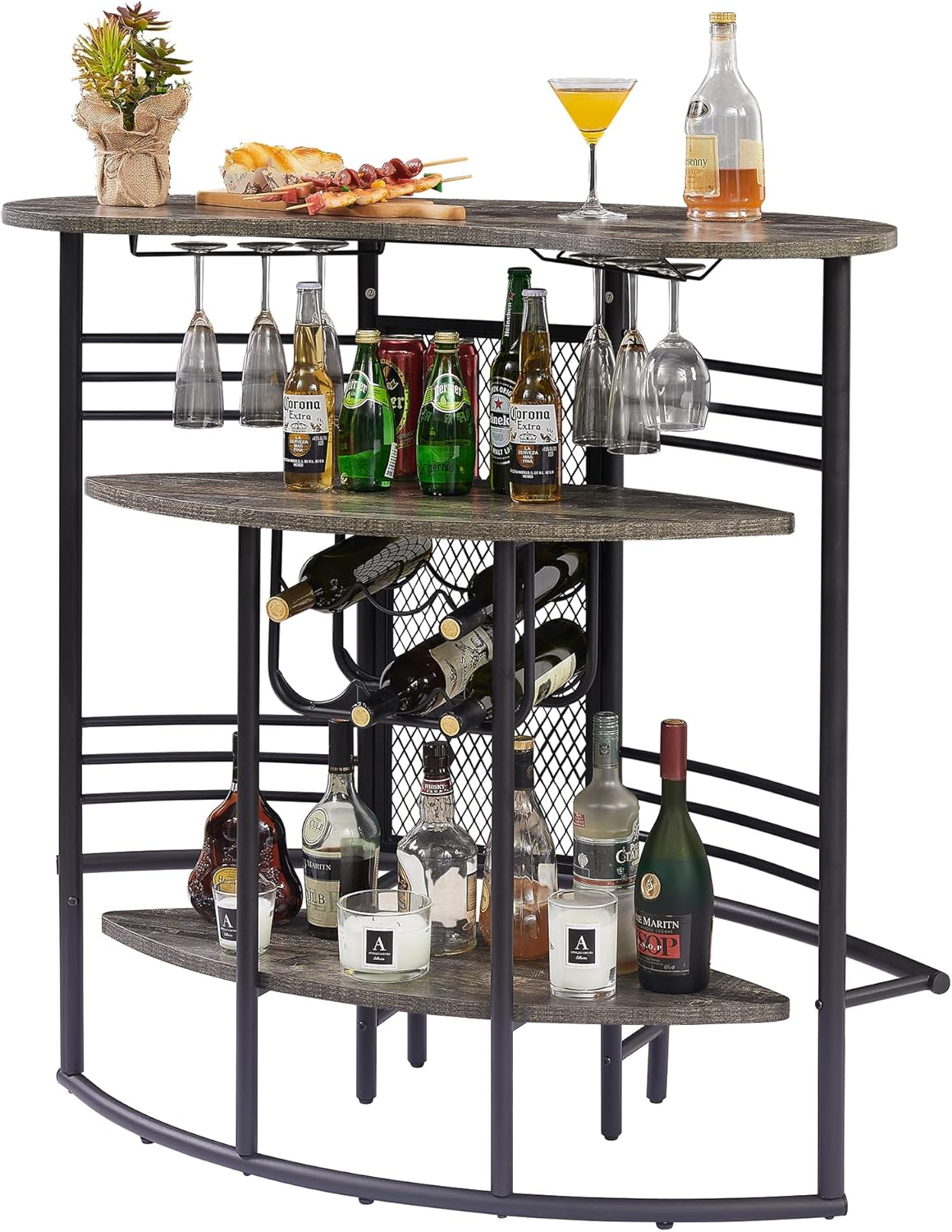 VECELO Wine Rack Table Modern Bar Unit with Storage Footrest