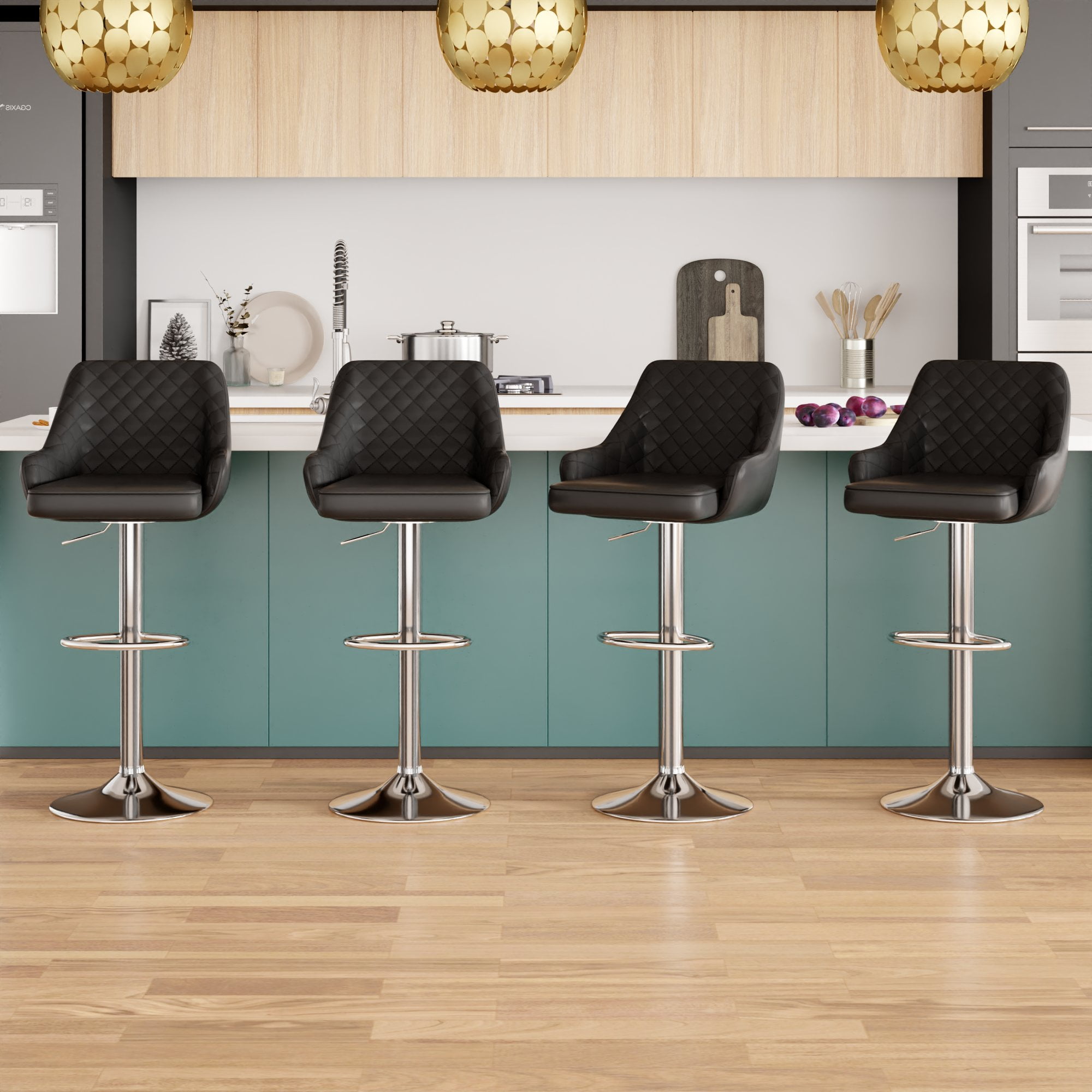VECLO Bar Stools Adjustable Swivel with Back and Armrest, Black (Set of 4)