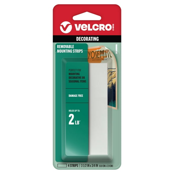 VELCRO Brand - Removable Mounting Strips, Damage-Free Decorating, 3 1/2" x 3/4", 4 per pack