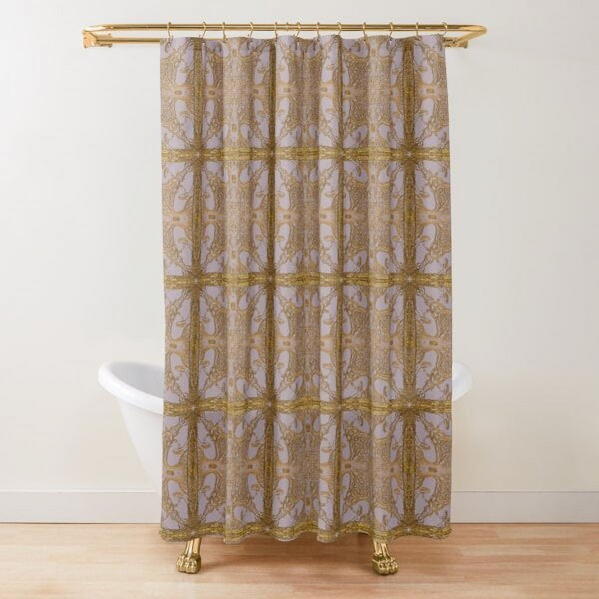 VECPIO Baroque Symmetrical Shower Curtain golden Lion and Damask ...
