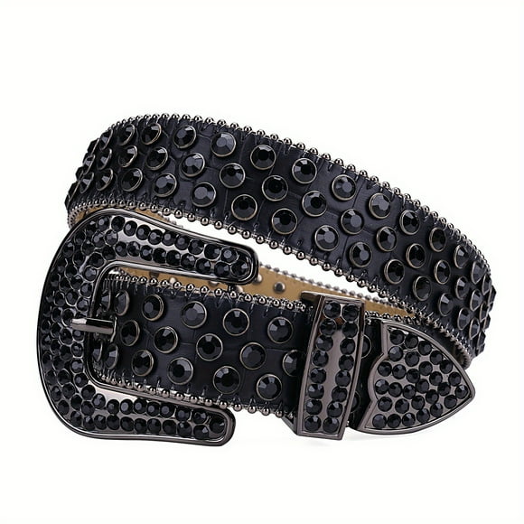 VECPIO Rhinestone Belt Strap for Men and Women - Western Bling Crystal Studded BB Design Sense PU Leather Artificial Diamond Belt for Jeans and Suits - Perfect Gift Idea