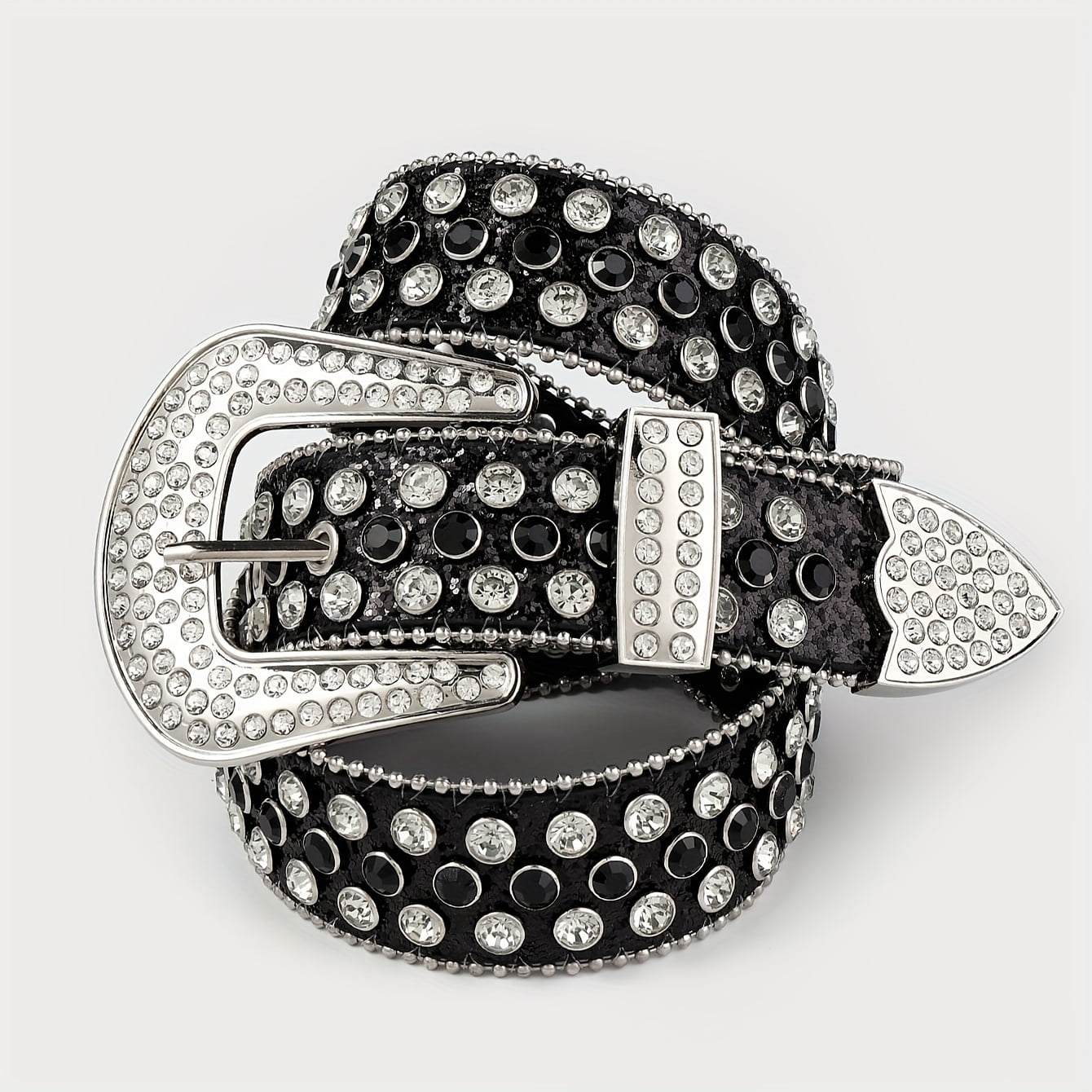 VECPIO Trendy Shiny Rhinestone Bb Belts Punk PU Leather Y2K