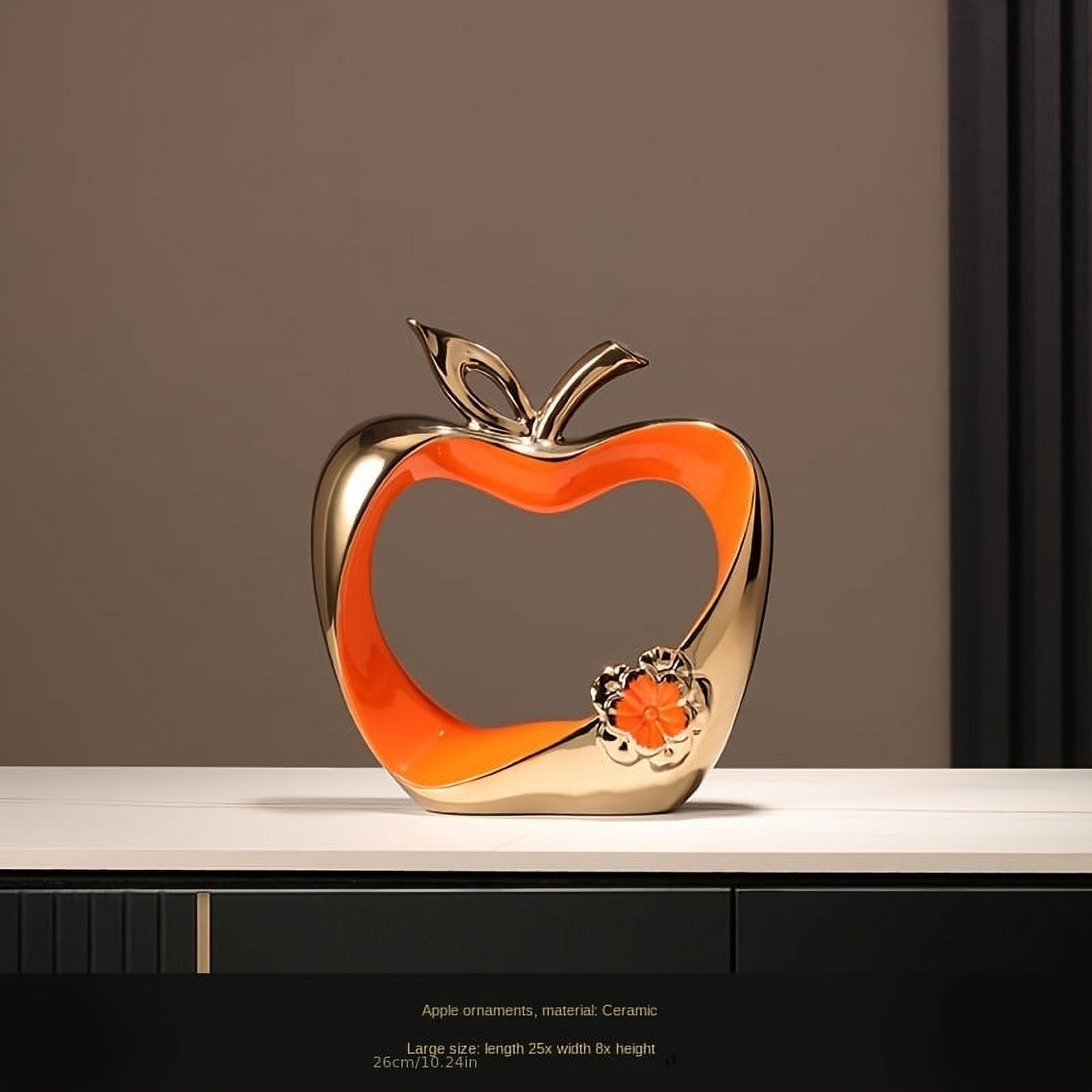 VECPIO Vibrant Orange Ceramic Abstract Apple Statue - Elegant Centerpiece for Living Room and Dining Room Decor  Black and Golden Finish  Perfect for Coffee Table and Shelf Decoration  Un