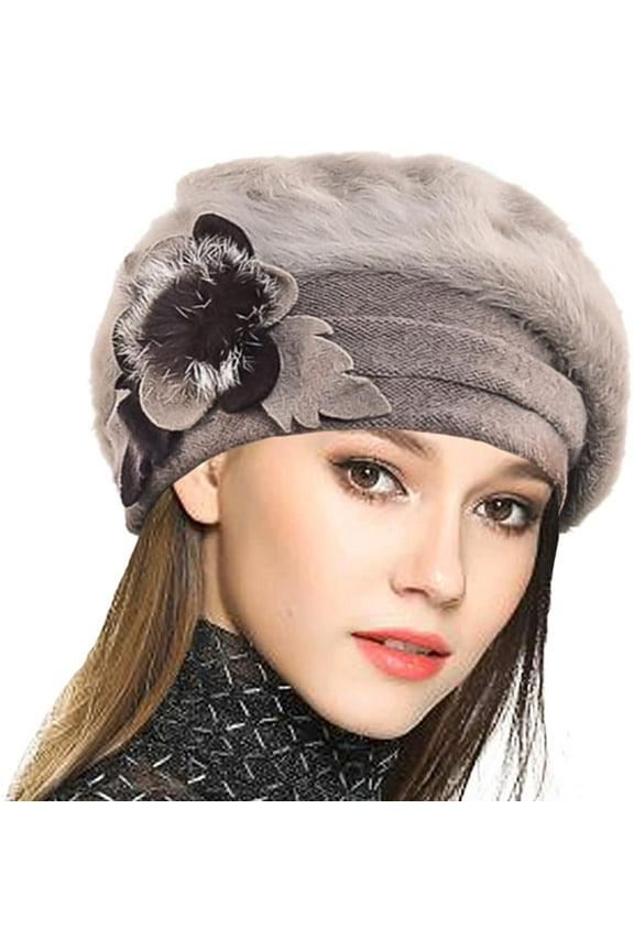 Lady French Beret 100% Wool Beret Floral Dress Beanie Winter Hat Angola-khaki
