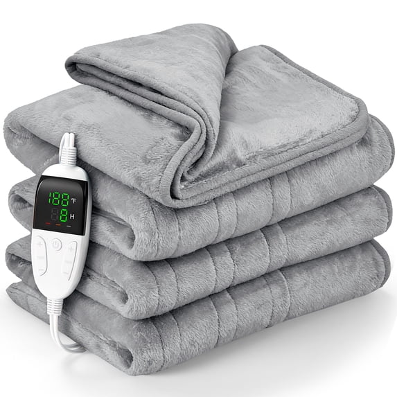 VECUKTY 50" x 60" Electric Throw Heated Blanket with 6 Heating Levels & 2-10H Auto-off, Machine Washable Double sided Flannel, Gray