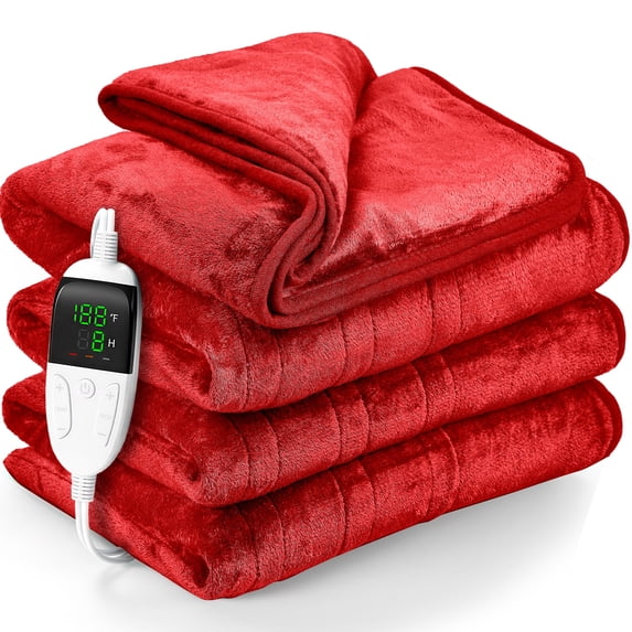 VECUKTY 50" x 60" Electric Throw Heated Blanket with 6 Heating Levels & 2-10H Auto-off, Machine Washable Double sided Flannel, Red