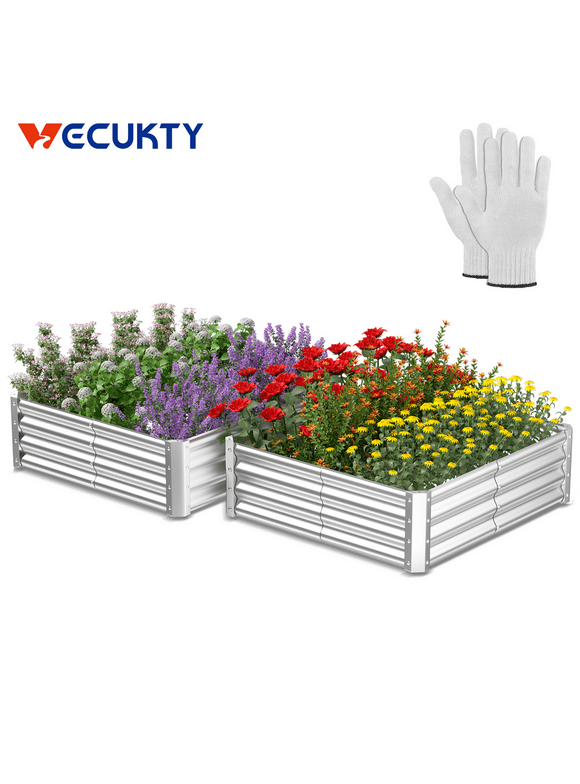 VECUKTY 9x3x1 ft Raised Garden Beds, 3×3×1 ft (2 Pack)Galvanized Planter Raised Bed for Gardening, Vegetables, Flowers ,Large Metal Garden Box