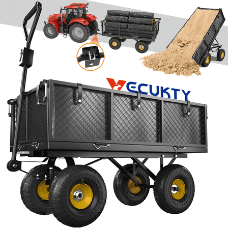 VECUKTY Heavy Duty Steel Dump Garden Cart with Liner, 900lbs Wagon 3 Cu ft 10" Wheel, Black