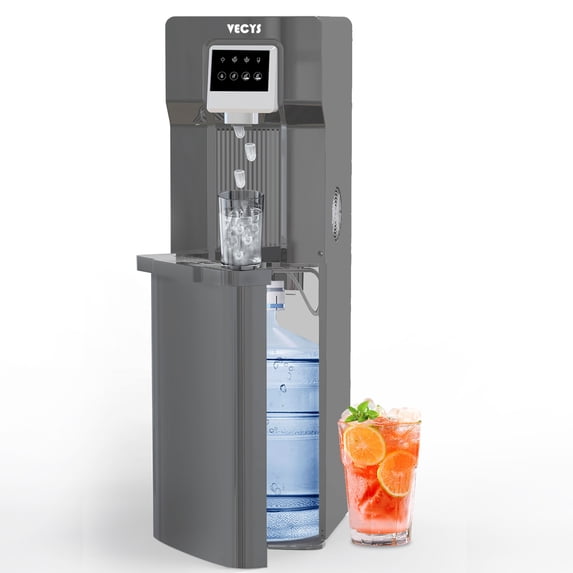 VECYS 3 5 gal Bottom Loading Cold Water Cooler with Ice Supply, 18LBS Daily Ice Making,Dark Grey