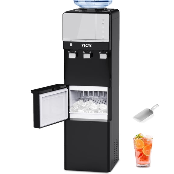 VECYS 3 5 gal Water Dispenser with Ice Maker, 27LBS Daily Ice & Child Lock, Black