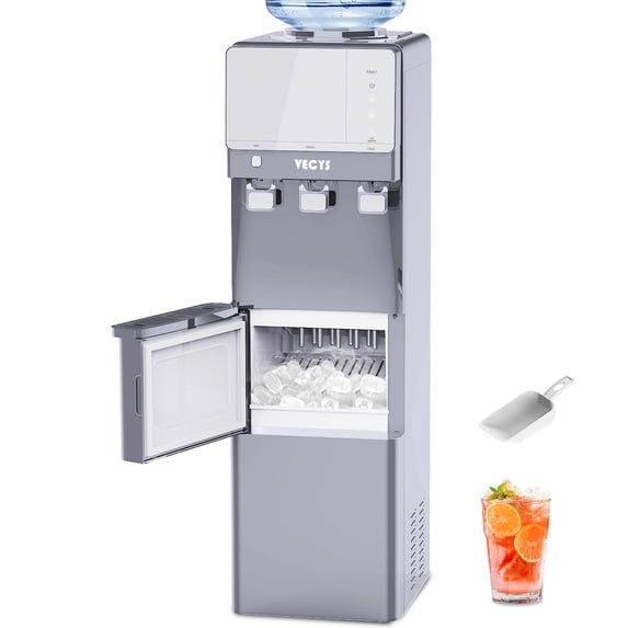 VECYS 3 5 gal Water Dispenser with Ice Maker, 27LBS Daily Ice & Child Lock, Grey