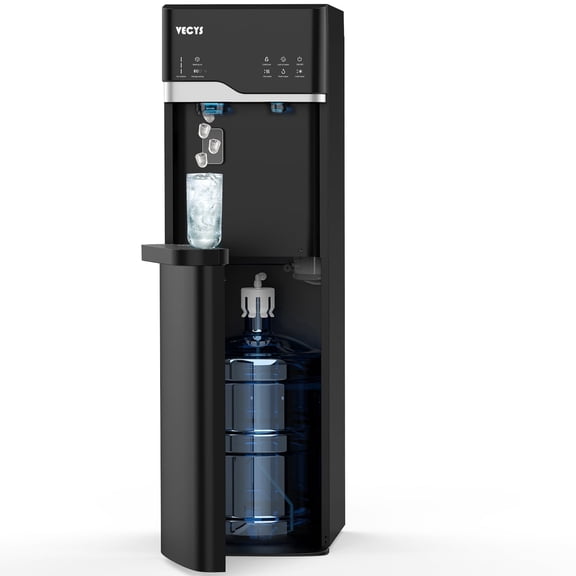 VECYS Bottom Loading Ice Maker Self-Clean Hot Cold Water Dispenser for 5 Gallon Bottle, 22LBS Daily Ice Making, Child Safety Lock, Black