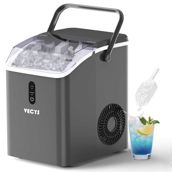 VECYS Nugget Ice Maker, 34LBS/Day Countertop Ice Machine, Self-Cleaning Portable Pellet Ice Maker, Chewable Sonic Ice for Home, Office, Bar, Grey
