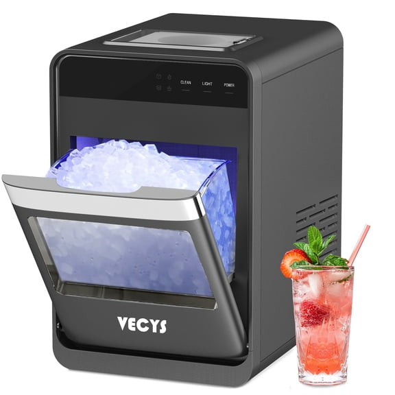 VECYS Nugget Ice Maker Countertop with Auto Water Pump, 33LBS Daily Sonic Ice, Portable Pellet Ice Machine with Continuous Ice Making, Touch Panel, Self-Cleaning, Ice Basket & Night Light