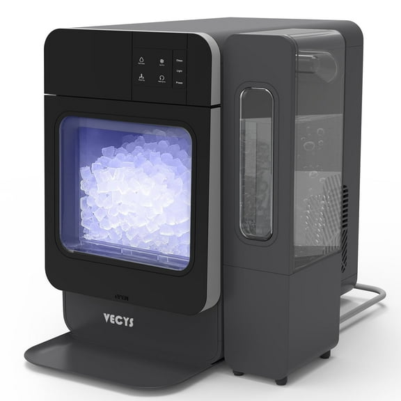 VECYS Nugget Ice Maker W/ Side Water Tank, 33LBS/Day Self-Cleaning, Black