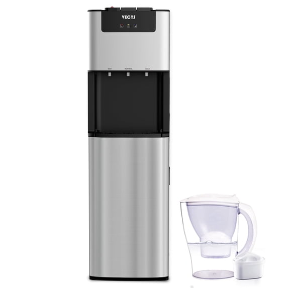 VECYS Self-cleaning Bottom Load 3 5 gal Water Dispenser with Pitcher, Child Safety Lock, Silver
