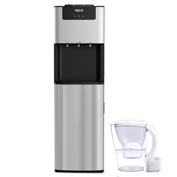 VECYS Self-cleaning Bottom Load 3 5 gal Water Dispenser with Pitcher, Child Safety Lock, Silver