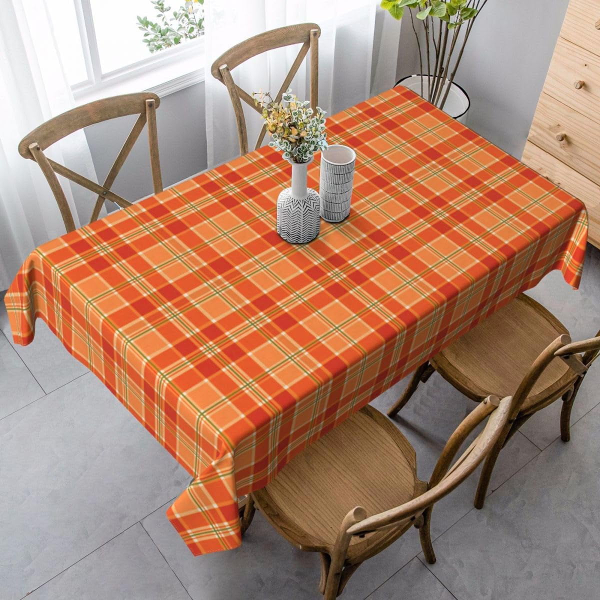 VEDACHIC 60x120 Rectangle Tablecloth - Oblong Orange Red Buffalo Plaid ...