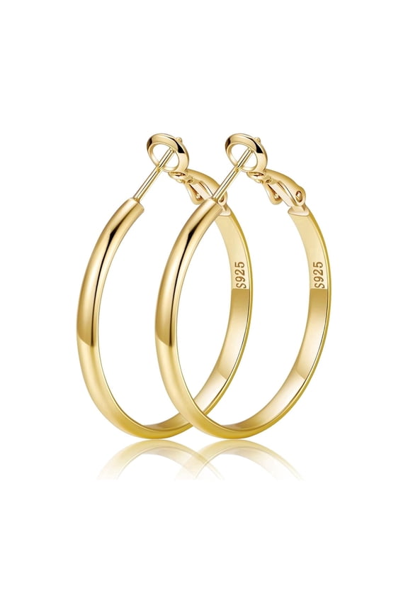 14K Gold Plated Hoop Earrings for Women, Hypoallergenic Sterling Silver, 30–60MM, Jewelry Gift
