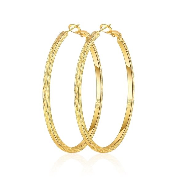 VEDDOFA Lightweight Gold Hoop Earrings for Women, 14K Gold Plated Big Hoops, 40–70MM, Gift