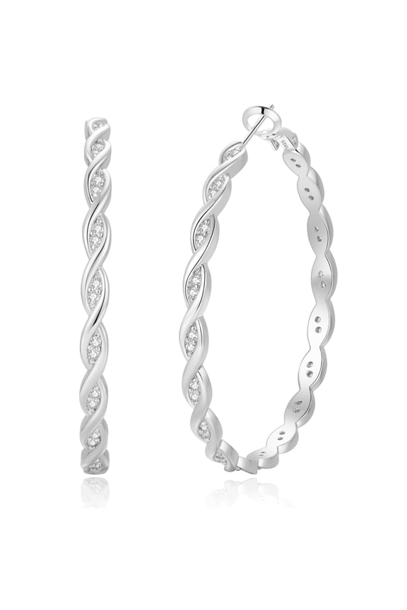 Large Twisted Hoop Earrings for Women, 925 Sterling Silver, Cubic Zirconia, Lightweight Gold Hoops