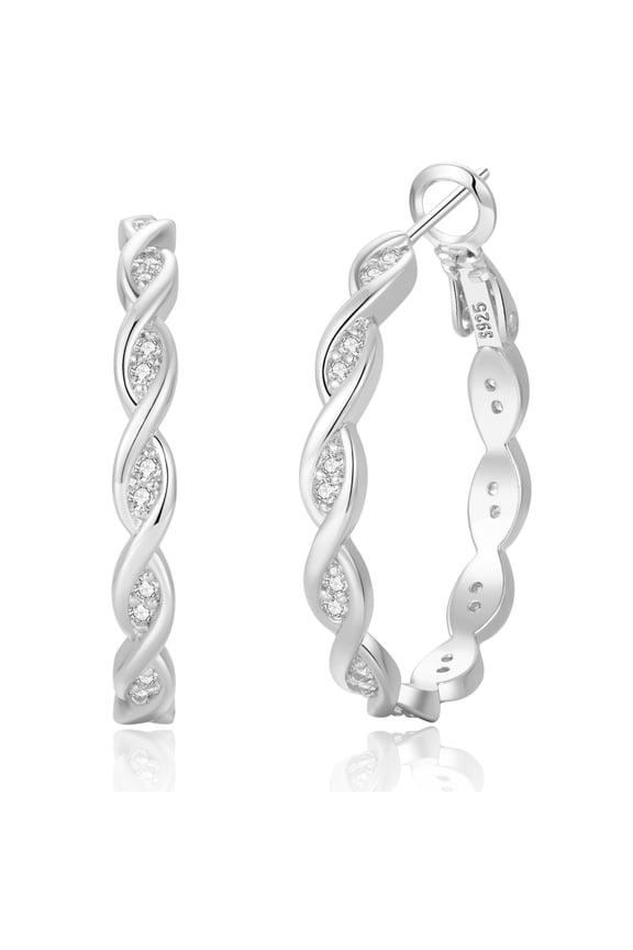 Twisted Hoop Earrings for Women 14K Gold Plated 925 Sterling Silver - Cubic Zirconia CZ Chunky Hoops with Spring Clasp, Hypoallergenic Large Hoops, Gift Box