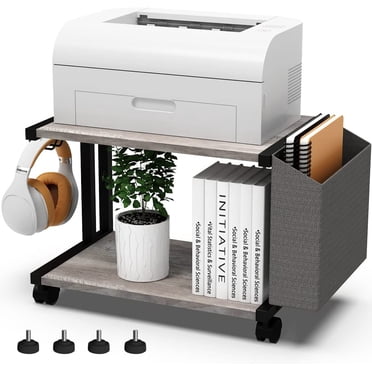 VEDECASA Retro Printer Stand - 2-Tier White Wood Desktop Organizer For Home Office