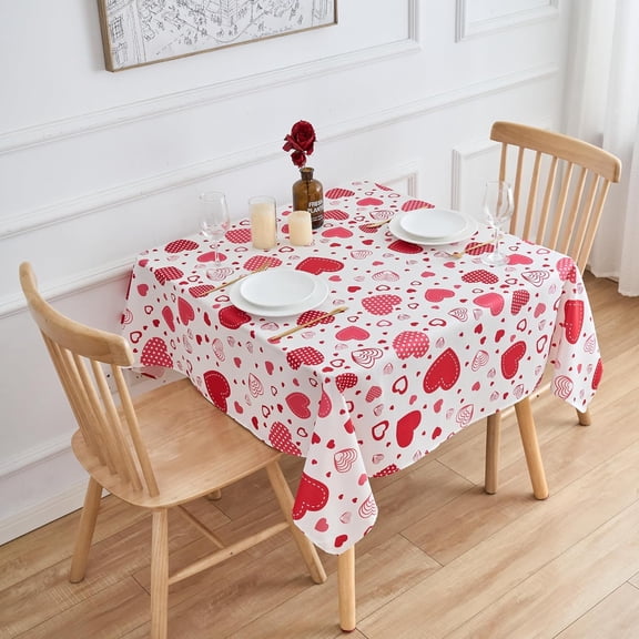 VEDECHIC Valentine Day Tablecloth 52 x 52 Inch Red Love Heart Square Table Cloth - Polyester Fabric Table Cover for Valentine''s Day Wedding Anniversay Dinner Party Picnic Kitchen Decorations