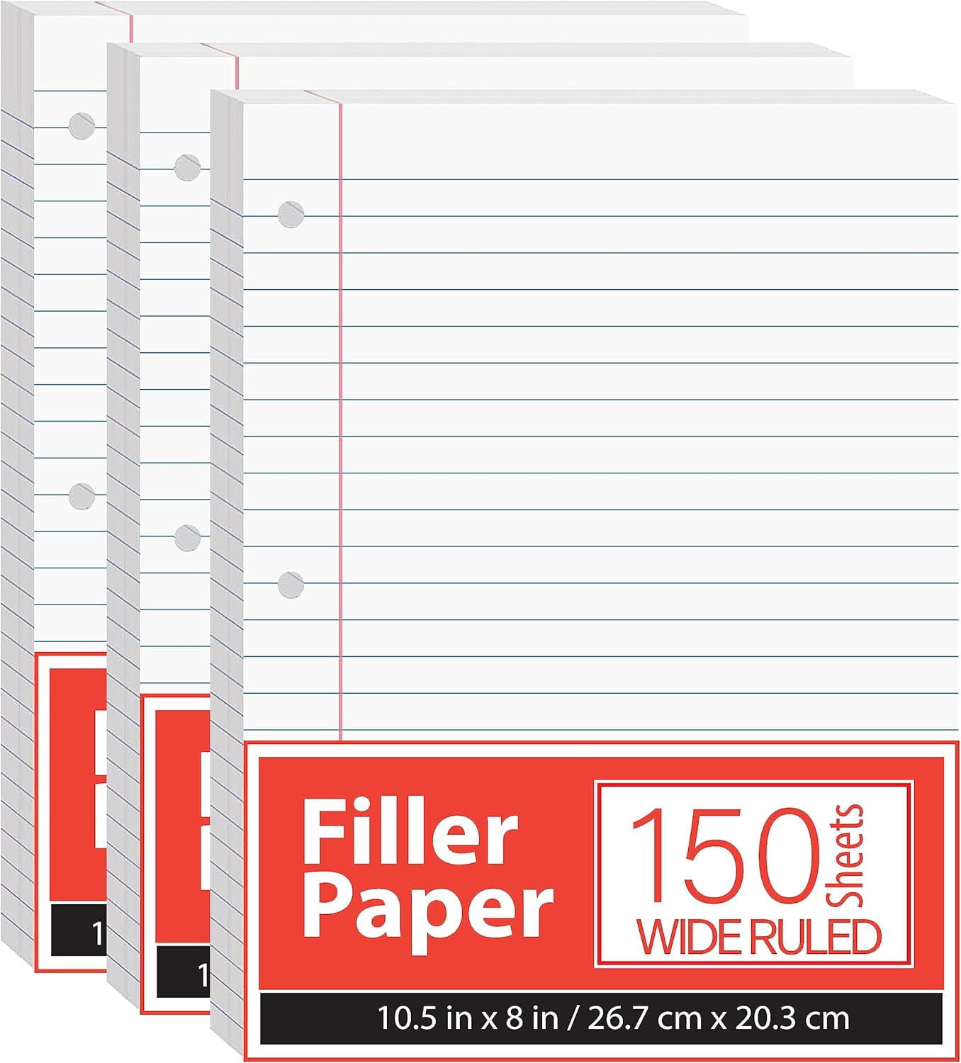 VEEBOOST Wide Ruled Loose Leaf Notebook Paper, 56 gsm, Large 3Pack