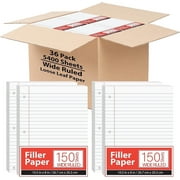 VEEBOOST 10.5” x 8” Filler Paper 150-Sheet Wide Ruled Notebook Paper, 36-Pack