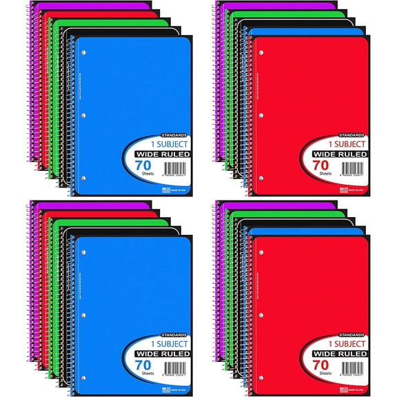 VEEBOOST 5 Color Assortment Ruled Spiral Notebook, 48