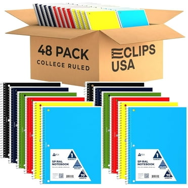 VEEBOOST 70-Sheet College-Ruled Spiral Notebook with Perforated Sheets, 6 Assorted Colors, 48-Pack
