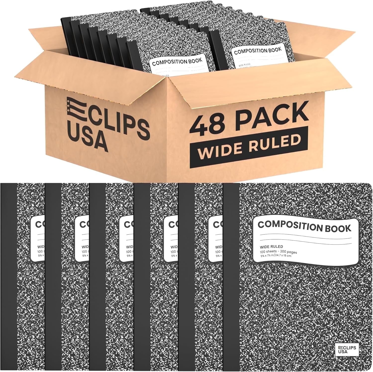 Wide Ruled Composition Notebooks, Hard Cover Marble, 100 sheets, Bound ...