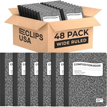 VEEBOOST Wide Ruled Composition Notebooks, Hard Cover Marble, 100 Sheets, 48 Pack