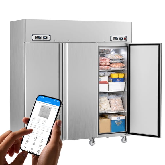 VEECOOL Commercial Refrigerator Freezer Combo WiFi with Smart App Control, 72" 54 Cu.Ft Dual Temperature Upright Freezer, 3 Door 3 Section Stainless Steel Reach in Fridge for Restaurant Church School